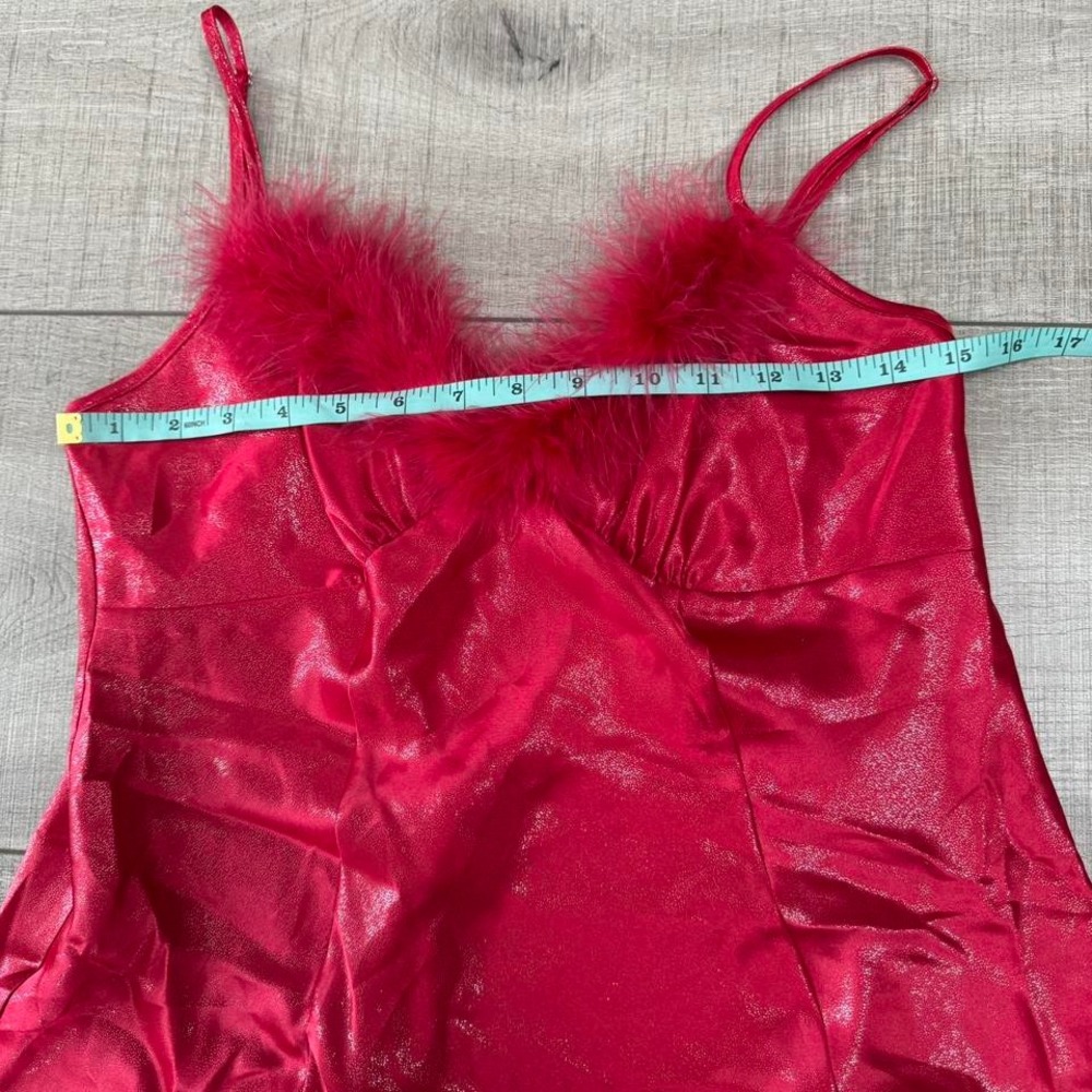 Gilligan & O'Malley Red Feather Trim Satin Slip Dress – Y2K Lingerie Nightie‎ - Picture 5 of 6
